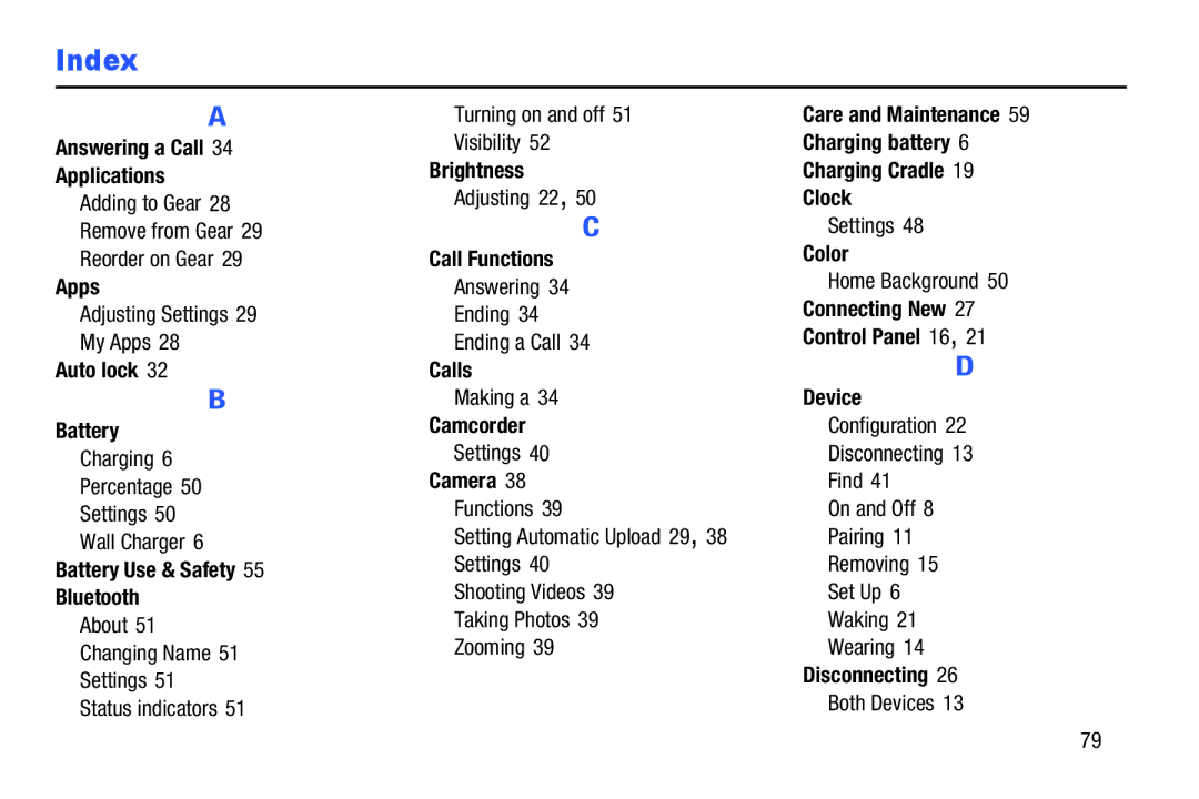 Samsung SM-V7000ZKAXAR user manual Index 