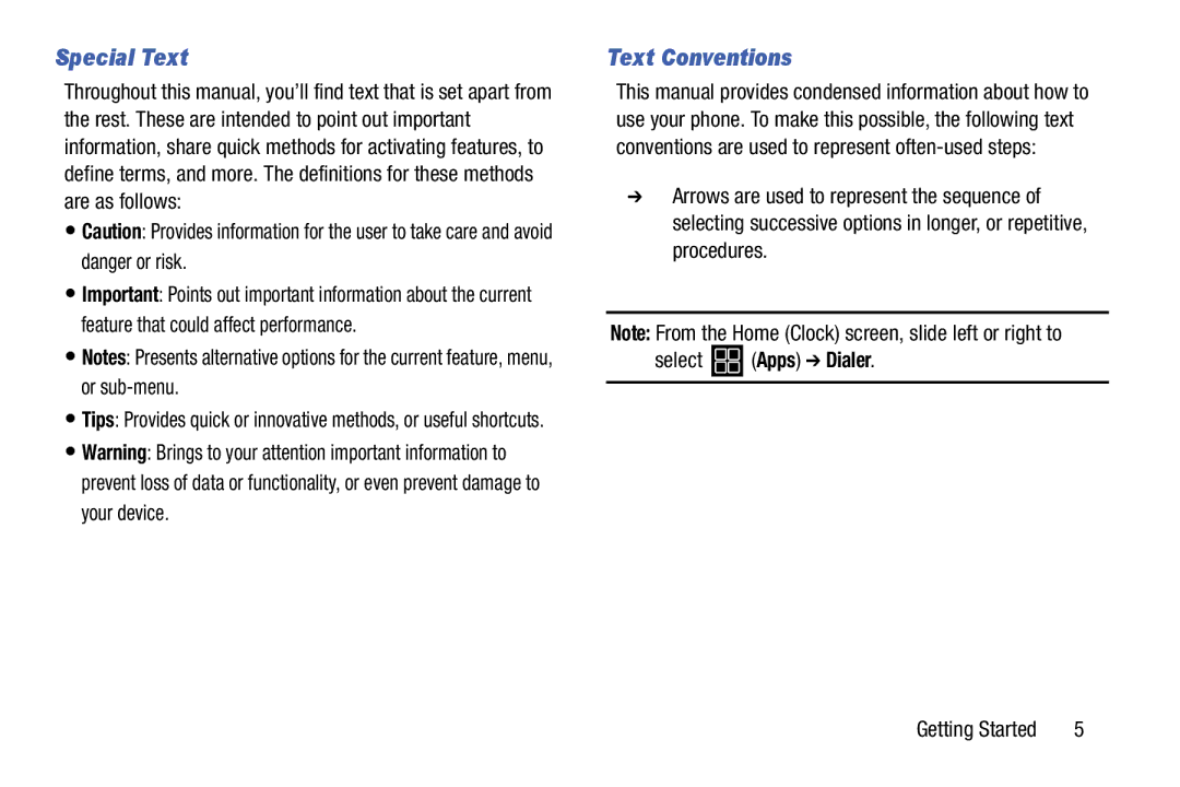 Samsung SM-V7000ZKAXAR user manual Special Text, Text Conventions 