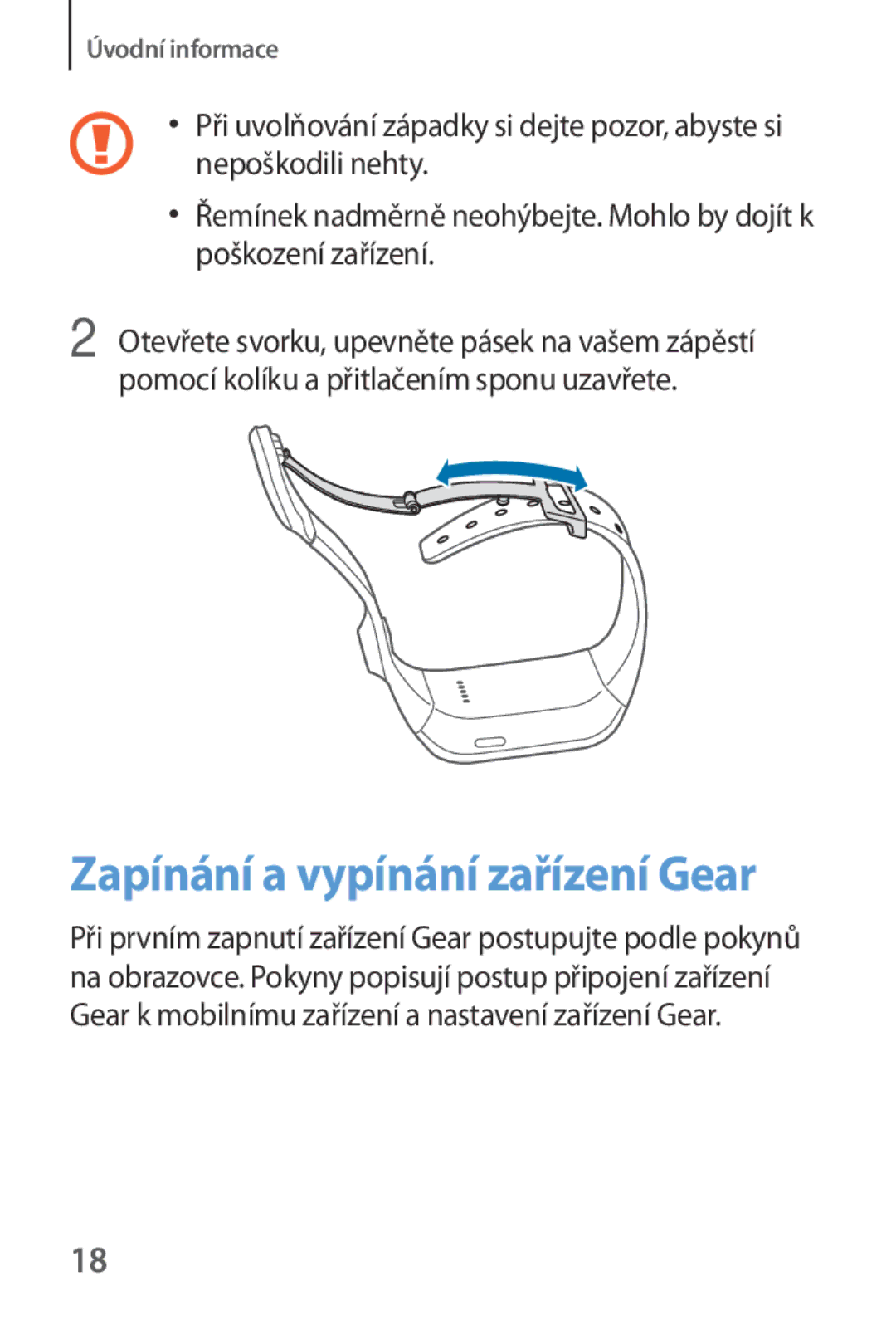 Samsung SM-V7000ZGAAUT, SM-V7000ZKAXEO, SM-V7000ZKAEUR, SM-V7000ZKAATO, SM-V7000ZKAAUT manual Zapínání a vypínání zařízení Gear 