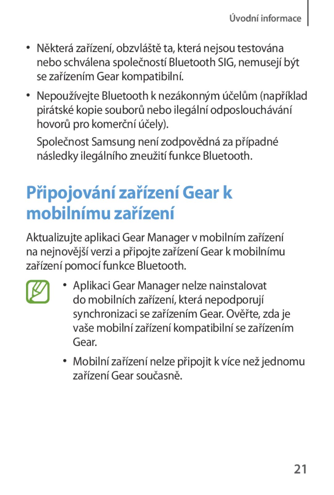 Samsung SM-V7000ZWAXEZ, SM-V7000ZKAXEO, SM-V7000ZKAEUR, SM-V7000ZKAATO manual Připojování zařízení Gear k mobilnímu zařízení 