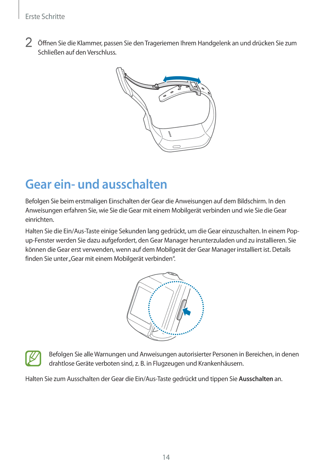 Samsung SM-V7000ZGATUR, SM-V7000ZOATUR, SM-V7000ZAADBT, SM-V7000ZWADBT, SM-V7000ZGADBT manual Gear ein- und ausschalten 