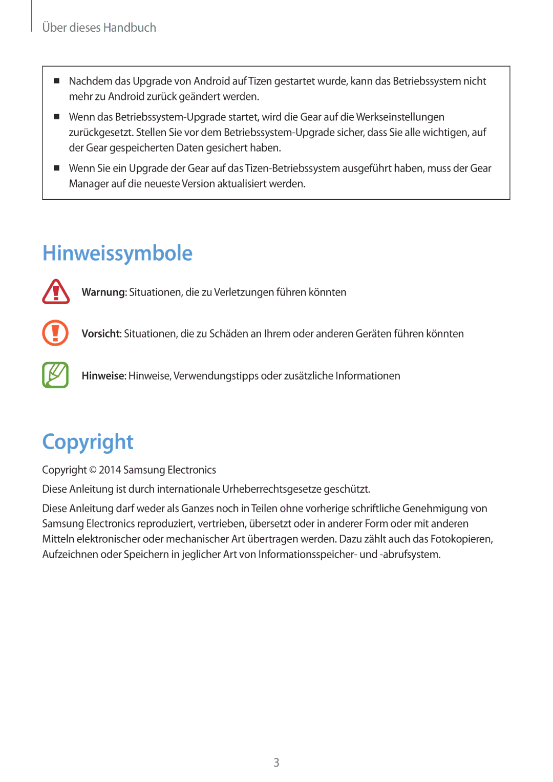 Samsung SM-V7000ZGADBT, SM-V7000ZOATUR, SM-V7000ZAADBT, SM-V7000ZWADBT, SM-V7000ZKAXEO manual Hinweissymbole, Copyright 