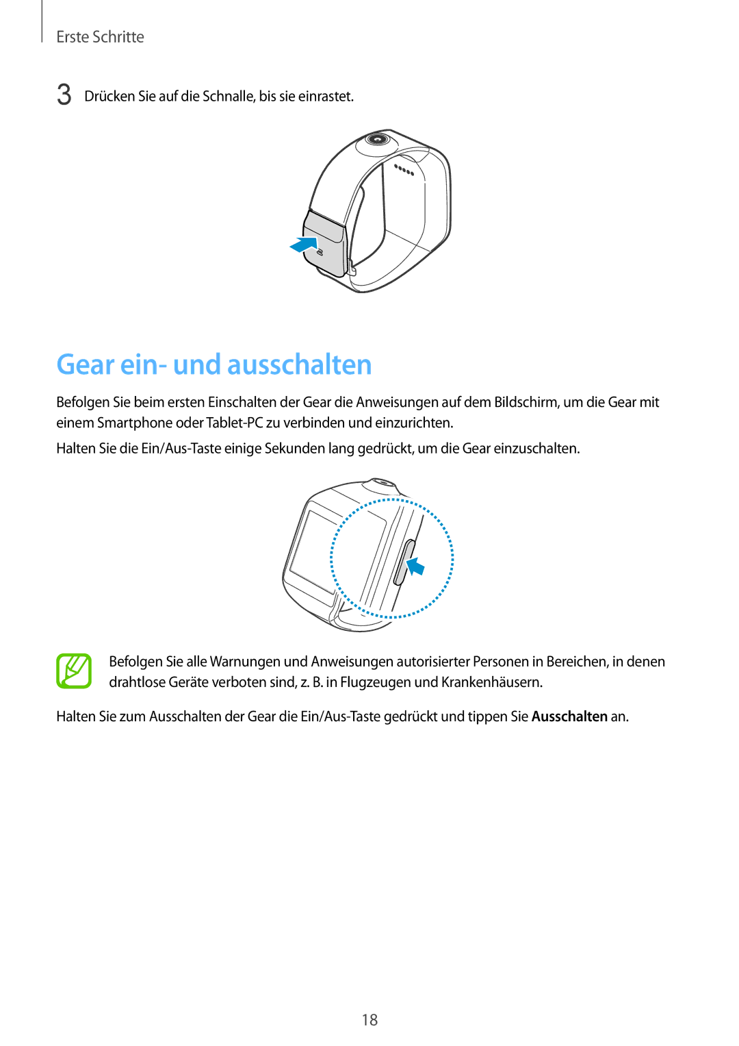 Samsung SM-V7000ZKABTU, SM-V7000ZOATUR, SM-V7000ZAADBT, SM-V7000ZWADBT, SM-V7000ZGADBT manual Gear ein- und ausschalten 