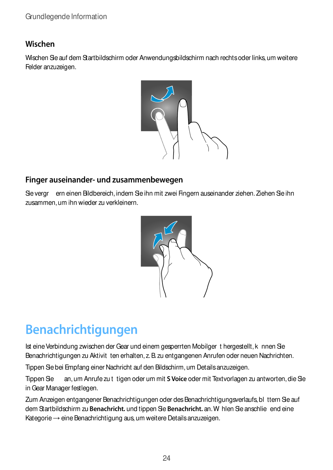 Samsung SM-V7000ZKAXEF, SM-V7000ZOATUR, SM-V7000ZAADBT Benachrichtigungen, Wischen, Finger auseinander- und zusammenbewegen 