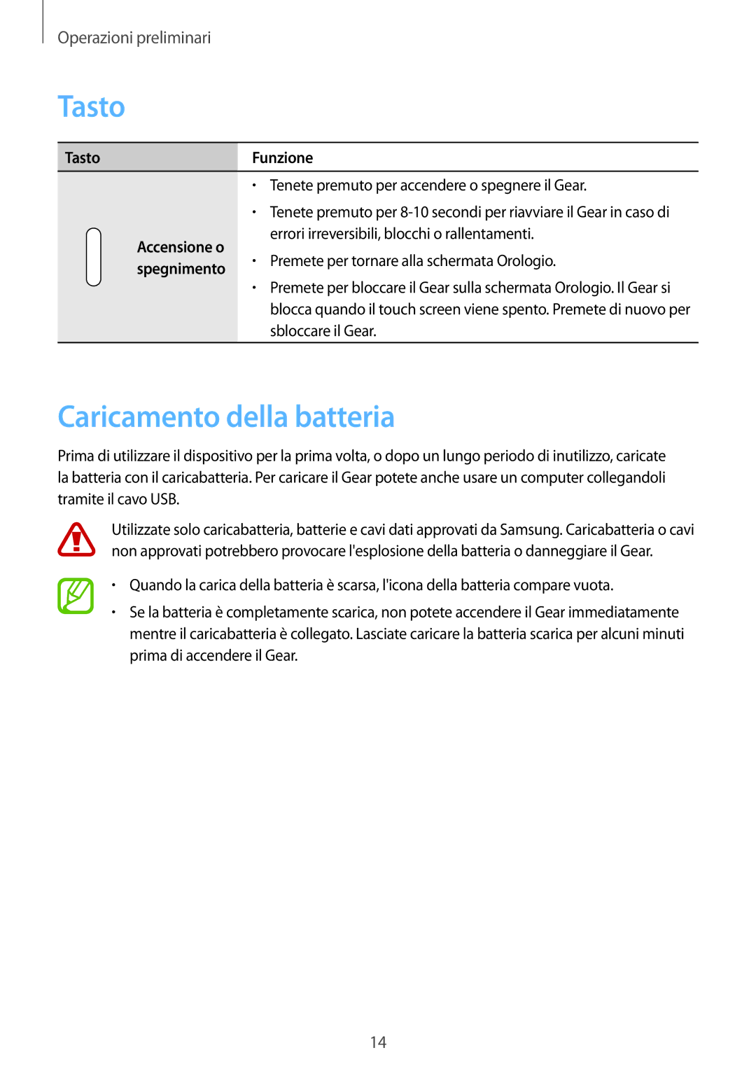 Samsung SM-V7000ZKAAUT, SM-V7000ZOATUR, SM-V7000ZWADBT, SM-V7000ZGADBT, SM-V7000ZKAXEO manual Tasto, Caricamento della batteria 