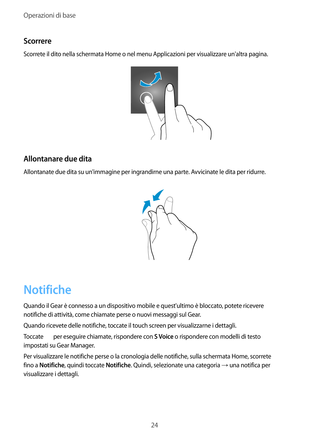 Samsung SM-V7000ZAAITV, SM-V7000ZOATUR, SM-V7000ZWADBT, SM-V7000ZGADBT manual Notifiche, Scorrere, Allontanare due dita 