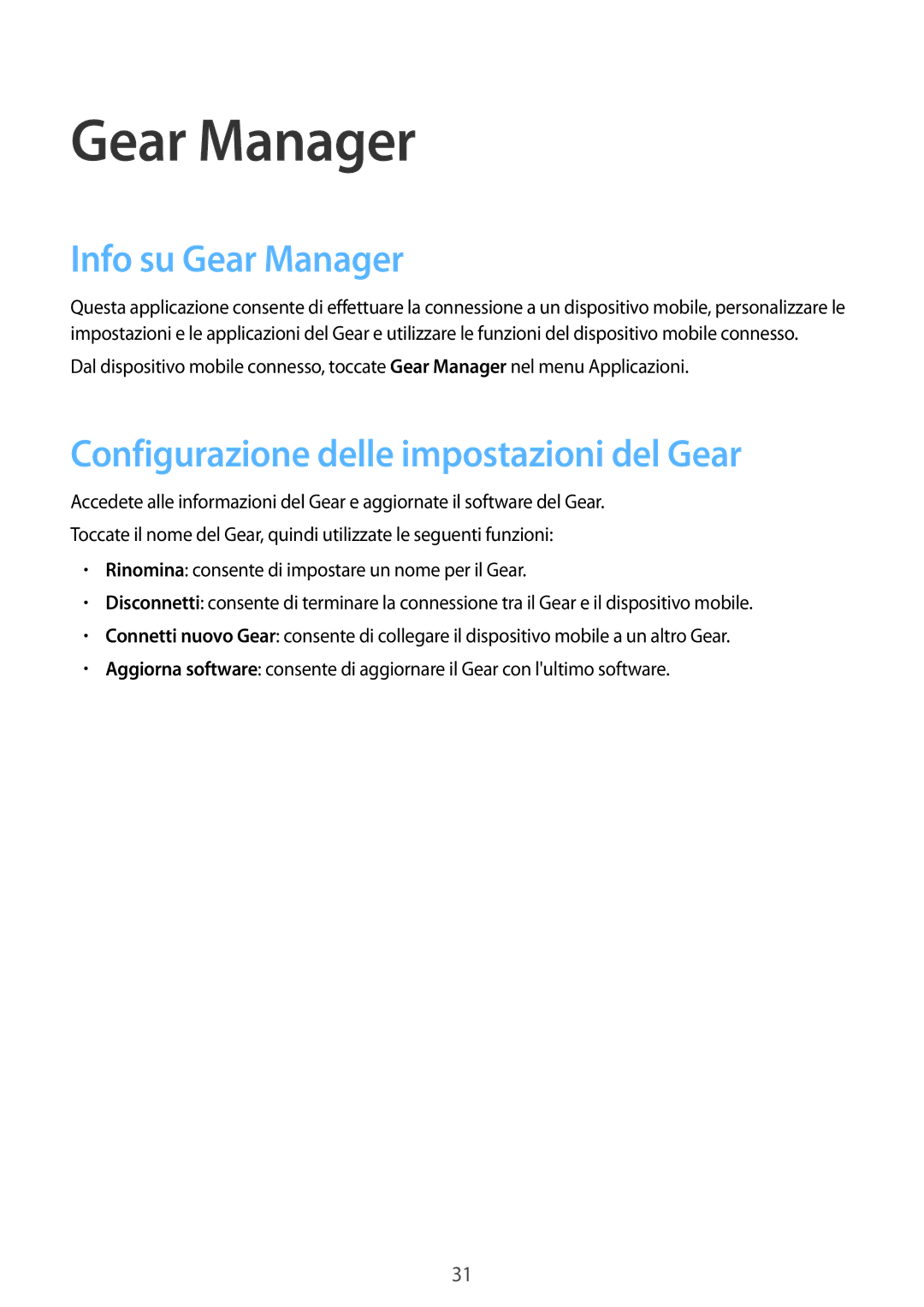 Samsung SM-V7000ZAAXEO, SM-V7000ZOATUR, SM-V7000ZWADBT, SM-V7000ZGADBT, SM-V7000ZKAXEO manual Info su Gear Manager 