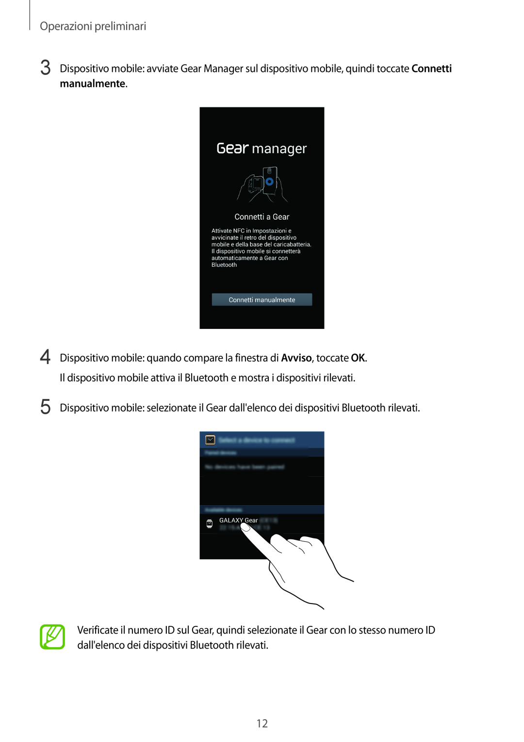 Samsung SM-V7000ZKAITV manual Operazioni preliminari, Dispositivo mobile quando compare la finestra di Avviso, toccate OK 