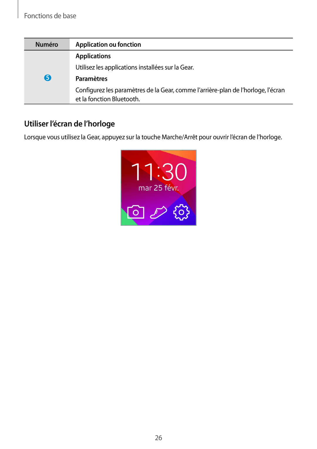 Samsung SM-V7000ZGAXEF, SM-V7000ZOAXEF, SM-V7000WDAXEF Utiliser l’écran de l’horloge, Paramètres, Et la fonction Bluetooth 