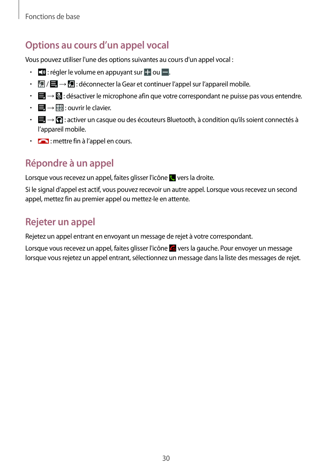 Samsung SM-V7000ZOAXEF, SM-V7000WDAXEF manual Options au cours d’un appel vocal, Répondre à un appel, Rejeter un appel 