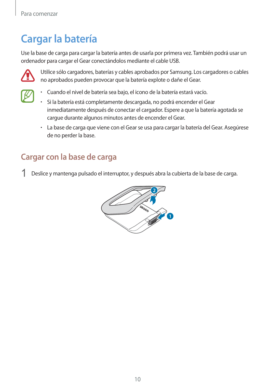 Samsung SM-V7000ZKAXEO, SM-V7000ZWADBT, SM-V7000ZKAPHE, SM-V7000ZGAXEO manual Cargar la batería, Cargar con la base de carga 