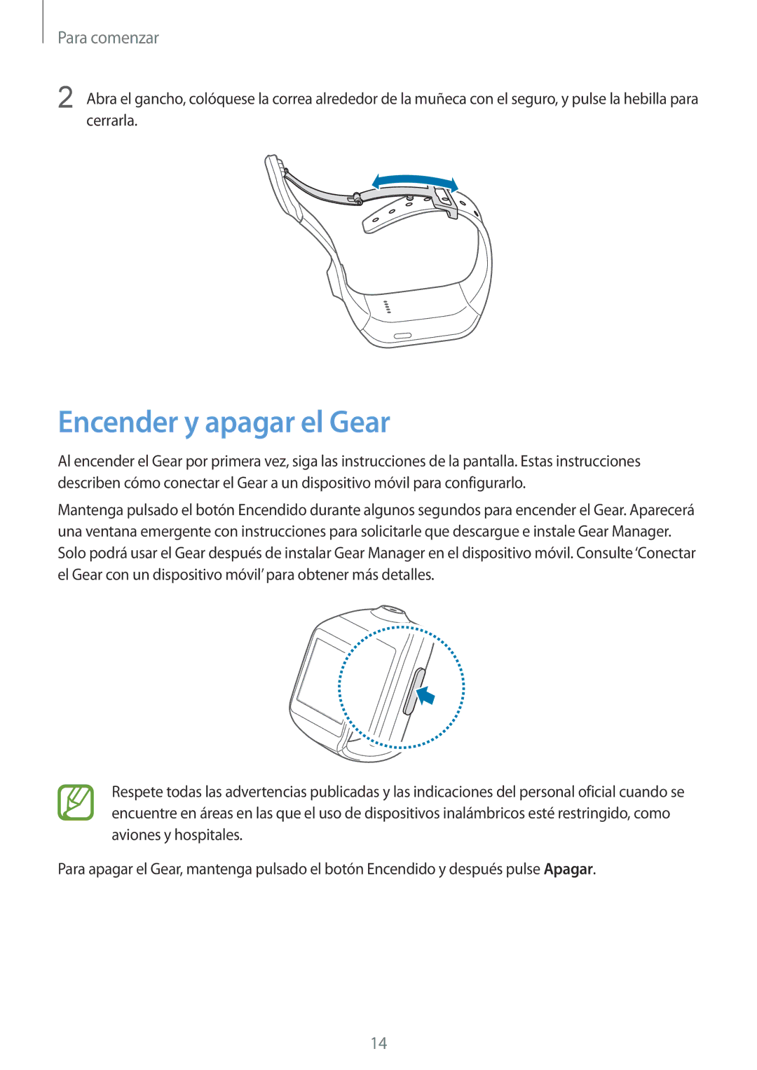 Samsung SM-V7000WDAPHE, SM-V7000ZWADBT, SM-V7000ZKAXEO, SM-V7000ZKAPHE, SM-V7000ZGAXEO manual Encender y apagar el Gear 