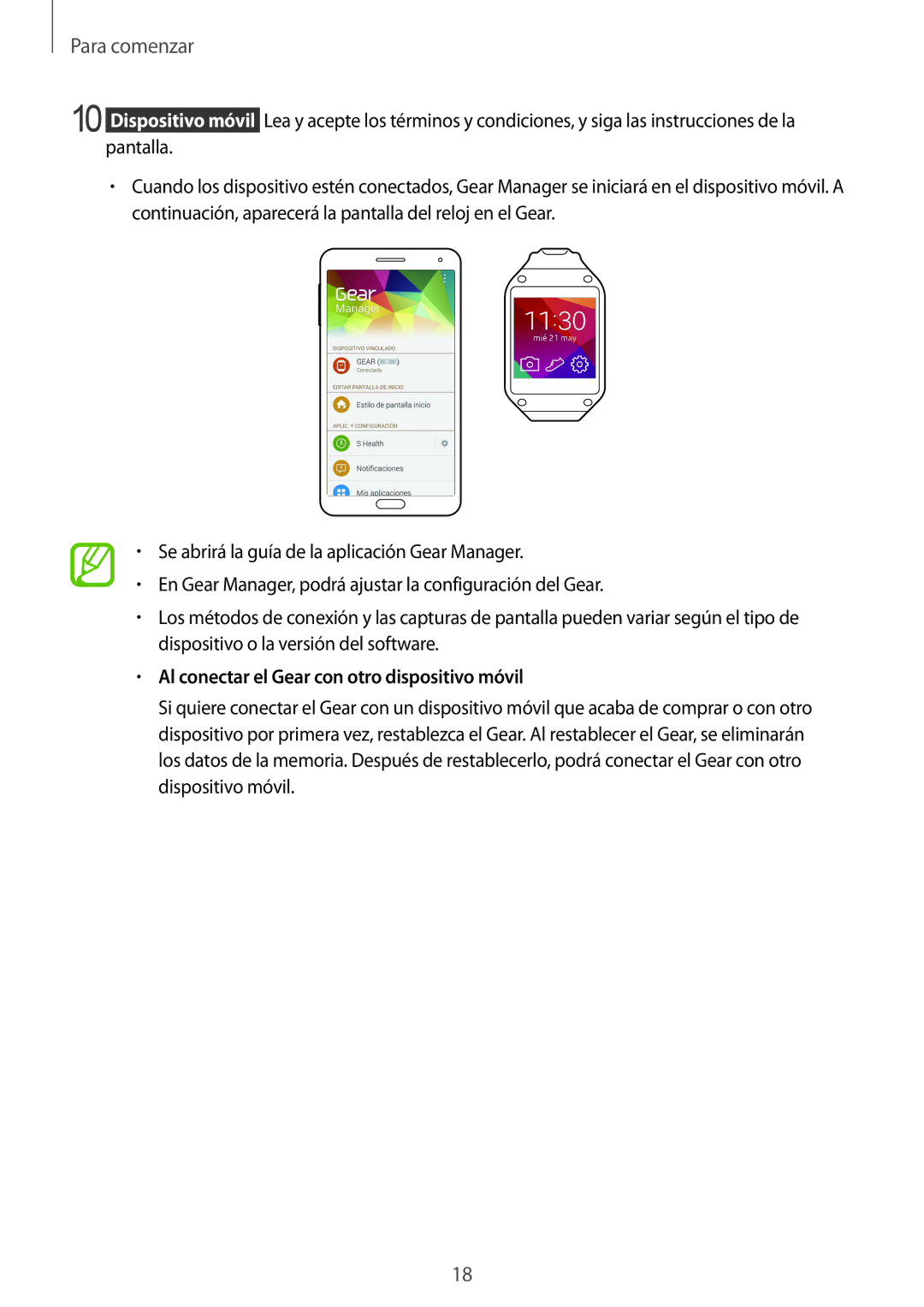 Samsung SM-V7000ZWADBT, SM-V7000ZKAXEO, SM-V7000ZKAPHE, SM-V7000ZGAXEO manual Al conectar el Gear con otro dispositivo móvil 