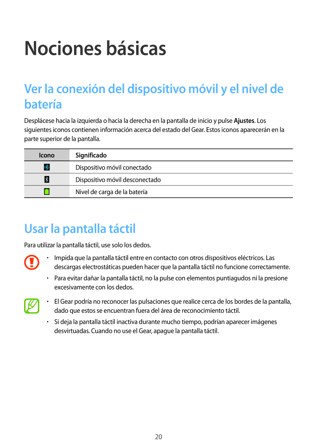 Samsung SM-V7000ZKAPHE Nociones básicas, Ver la conexión del dispositivo móvil y el nivel de batería, Icono Significado 