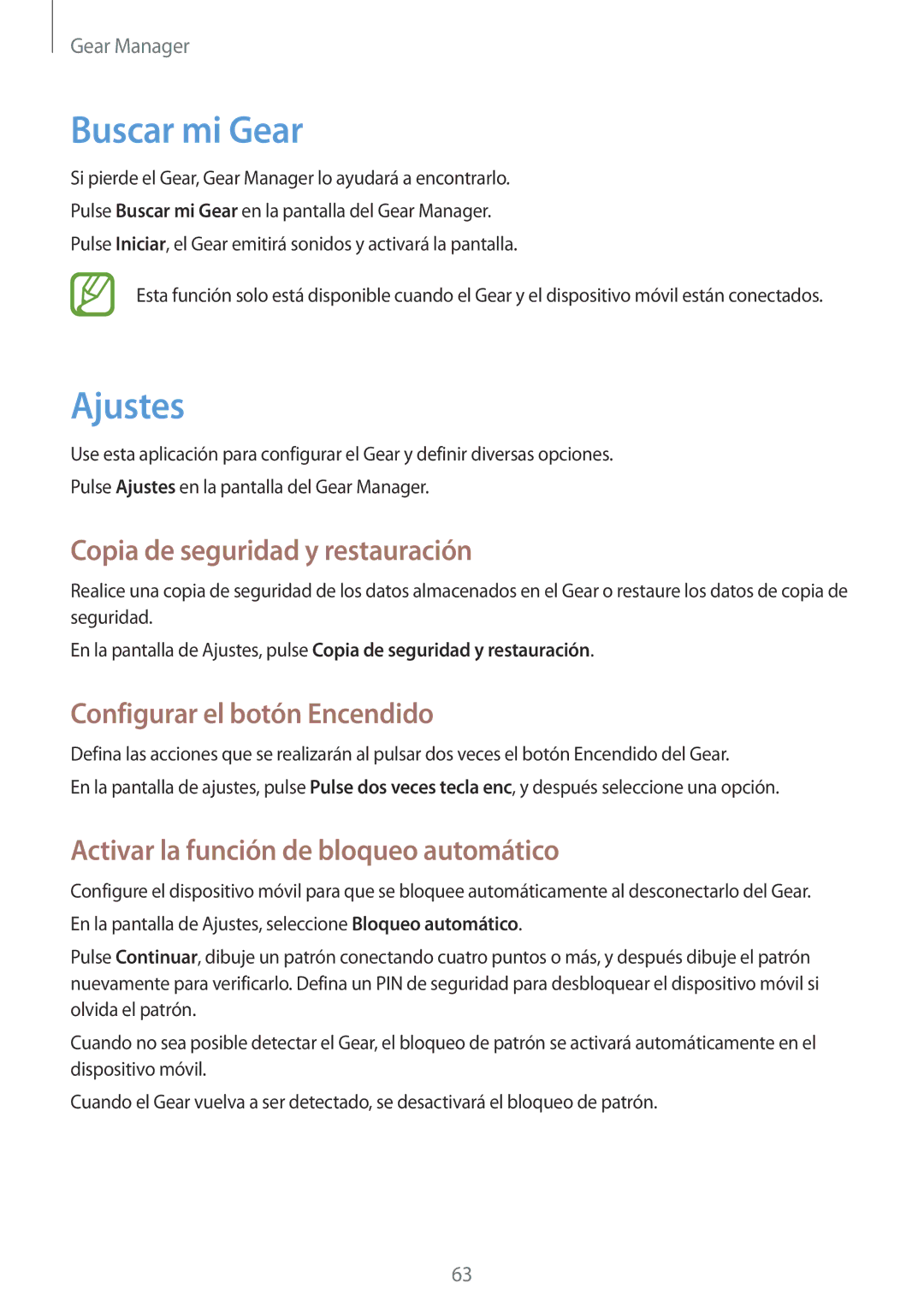 Samsung SM-V7000ZWADBT manual Buscar mi Gear, Ajustes, Copia de seguridad y restauración, Configurar el botón Encendido 