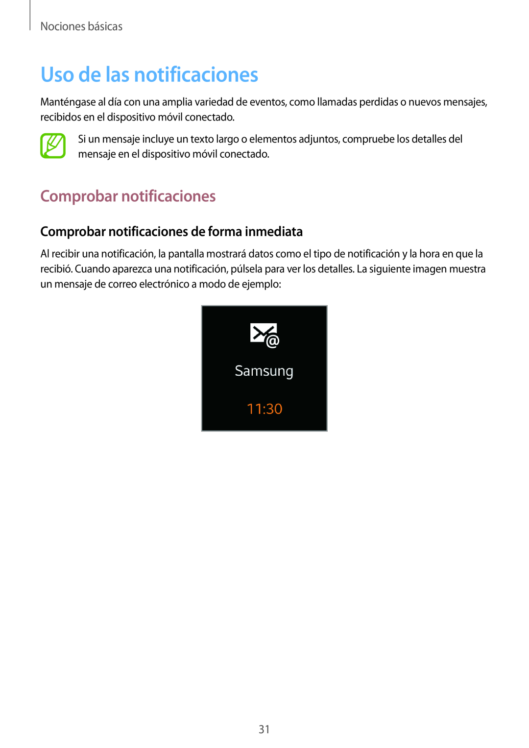Samsung SM-V7000ZWAPHE manual Uso de las notificaciones, Comprobar notificaciones de forma inmediata, Nociones básicas 