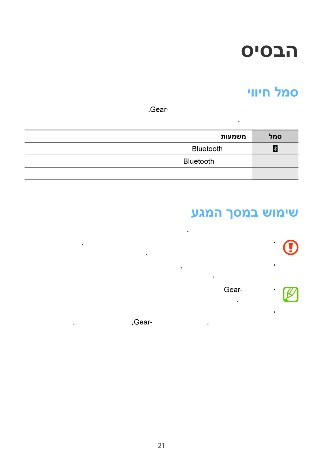 Samsung SM-V7000ZWAILO, SM-V7000ZKAILO, SM-V7000WDAILO manual סיסבה, יוויח למס, עגמה ךסמב שומיש, תועמשמ למס 