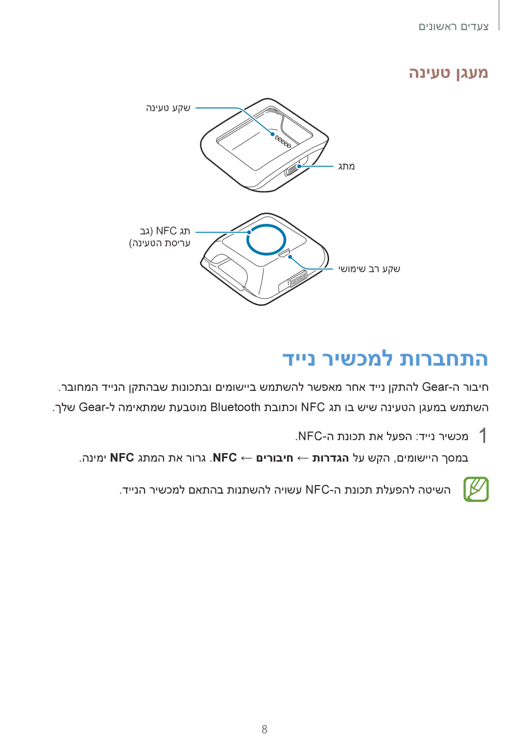 Samsung SM-V7000WDAILO, SM-V7000ZWAILO, SM-V7000ZKAILO manual דיינ רישכמל תורבחתה, הניעט ןגעמ 