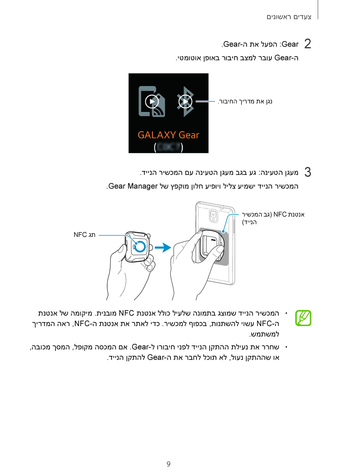 Samsung SM-V7000ZWAILO, SM-V7000ZKAILO, SM-V7000WDAILO manual Gear-ה תא לעפה Gear2 יטמוטוא ןפואב רוביח בצמל רבוע Gear-ה 