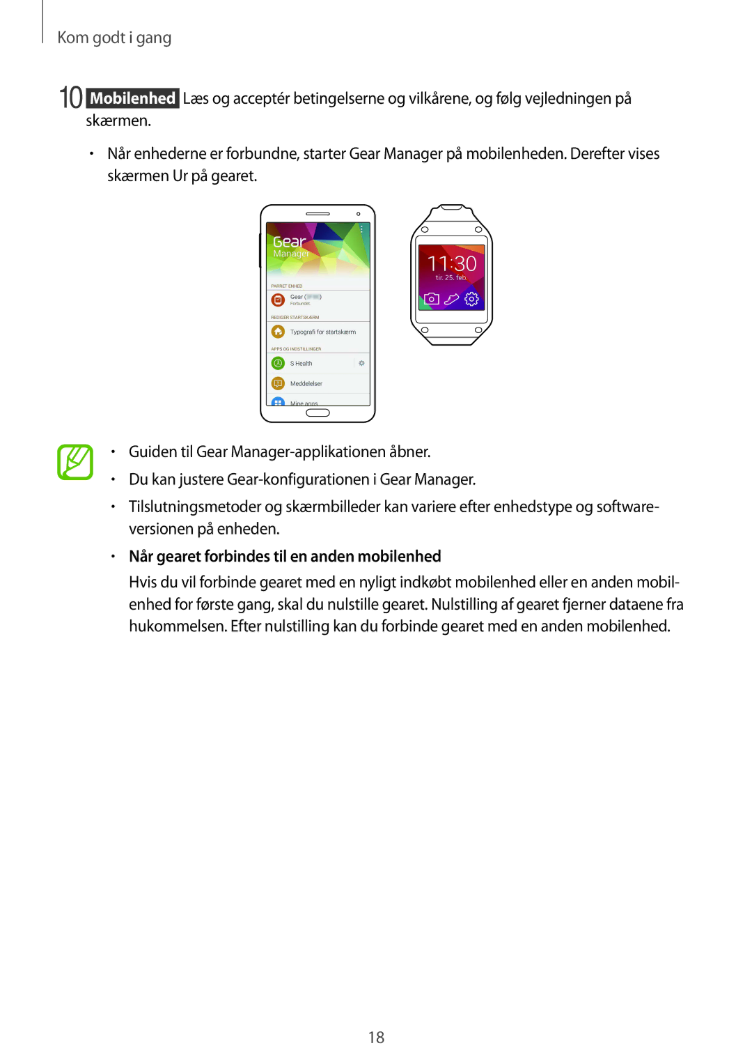 Samsung SM-V7000ZWANEE, SM-V7000ZAANEE, SM-V7000WDANEE, SM-V7000ZOANEE manual Når gearet forbindes til en anden mobilenhed 