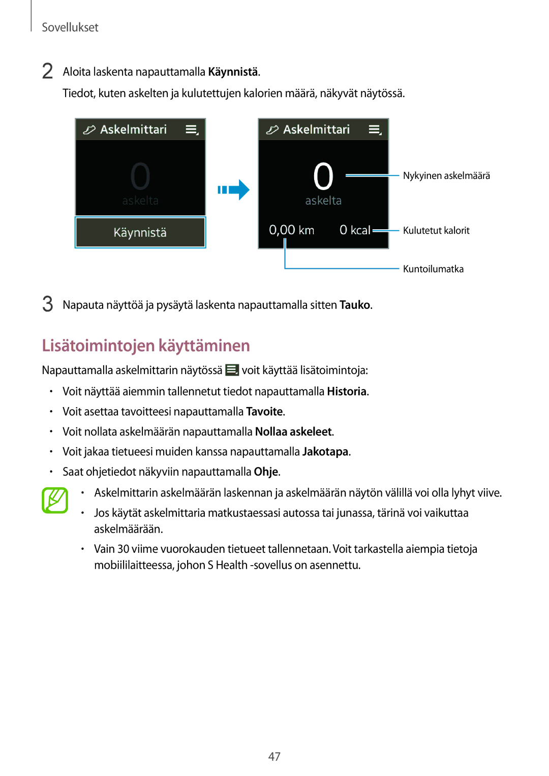 Samsung SM-V7000ZGANEE, SM-V7000ZWANEE, SM-V7000ZAANEE, SM-V7000WDANEE, SM-V7000ZOANEE manual Lisätoimintojen käyttäminen 