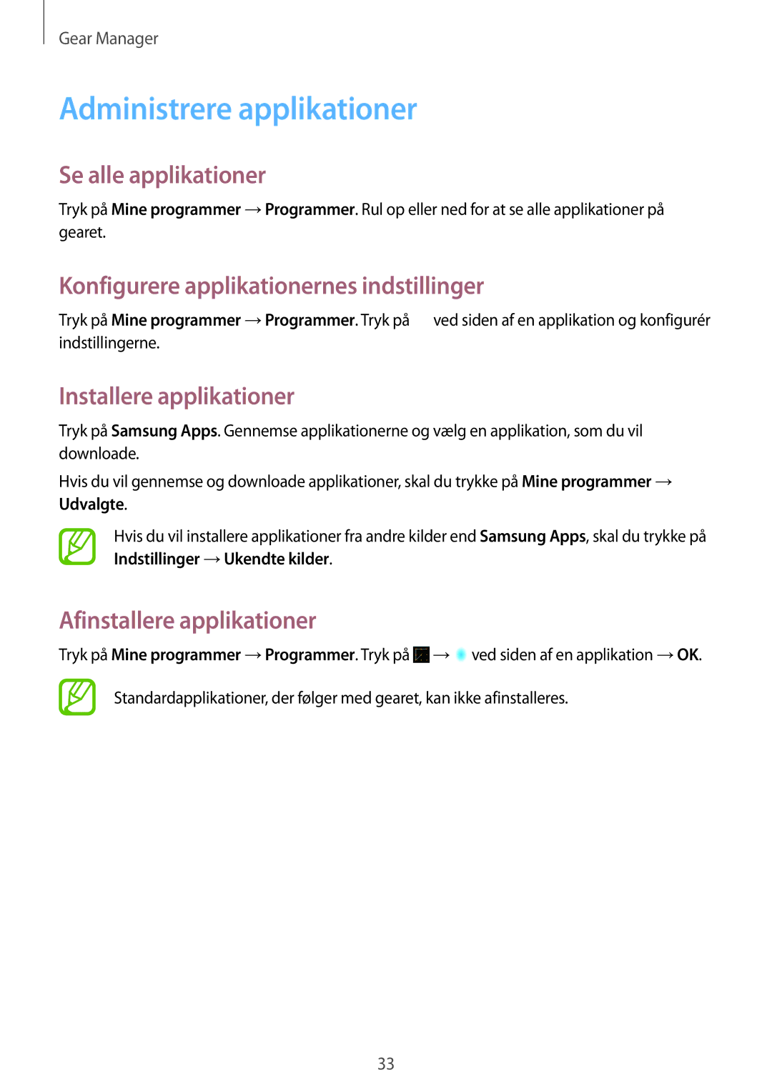 Samsung SM-V7000ZOANEE manual Administrere applikationer, Se alle applikationer, Konfigurere applikationernes indstillinger 