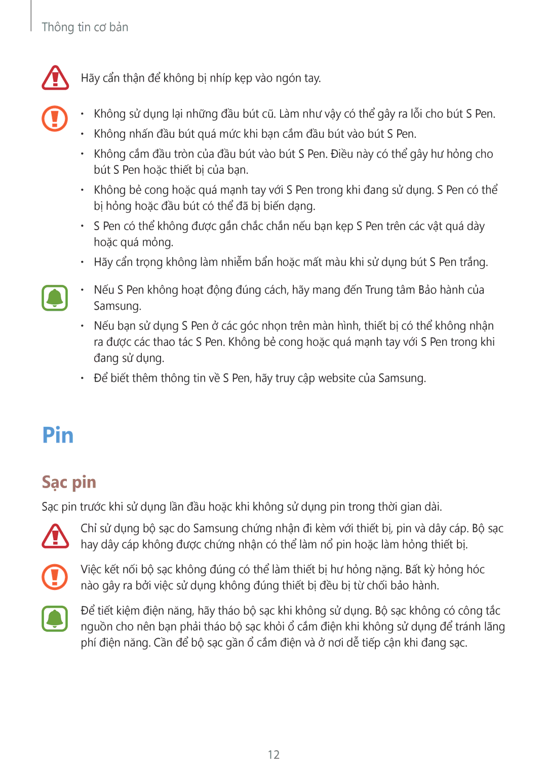 Samsung SM-W620NZKAXXV manual Pin, Sạc pin 