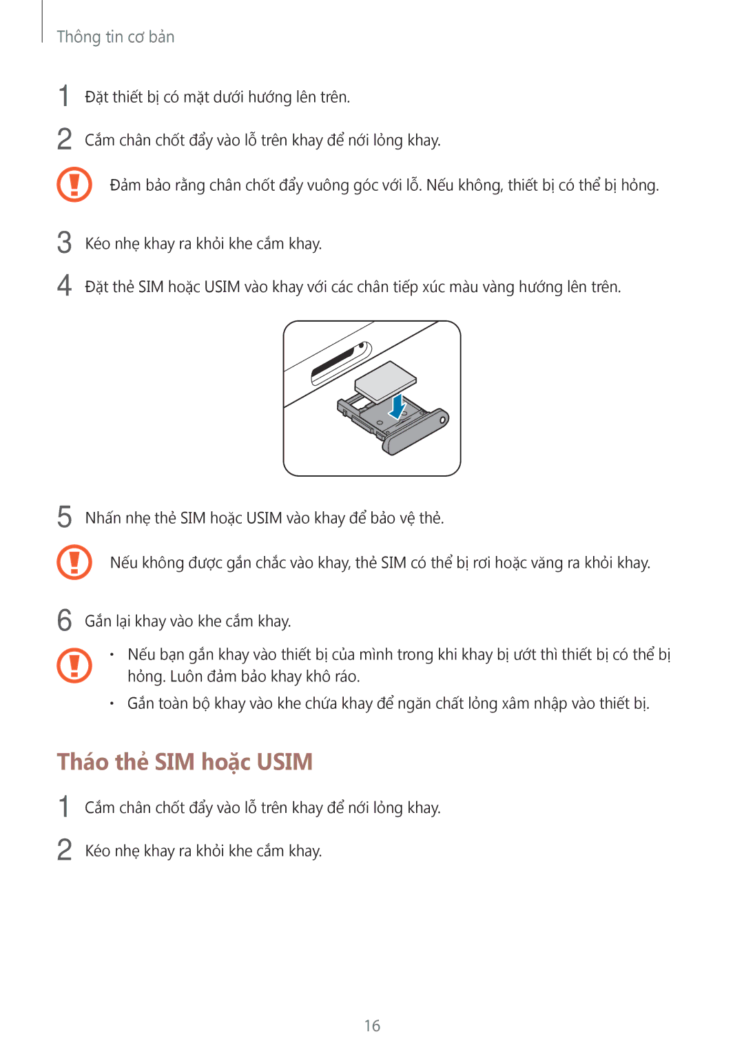 Samsung SM-W620NZKAXXV manual Tháo thẻ SIM hoặc Usim 