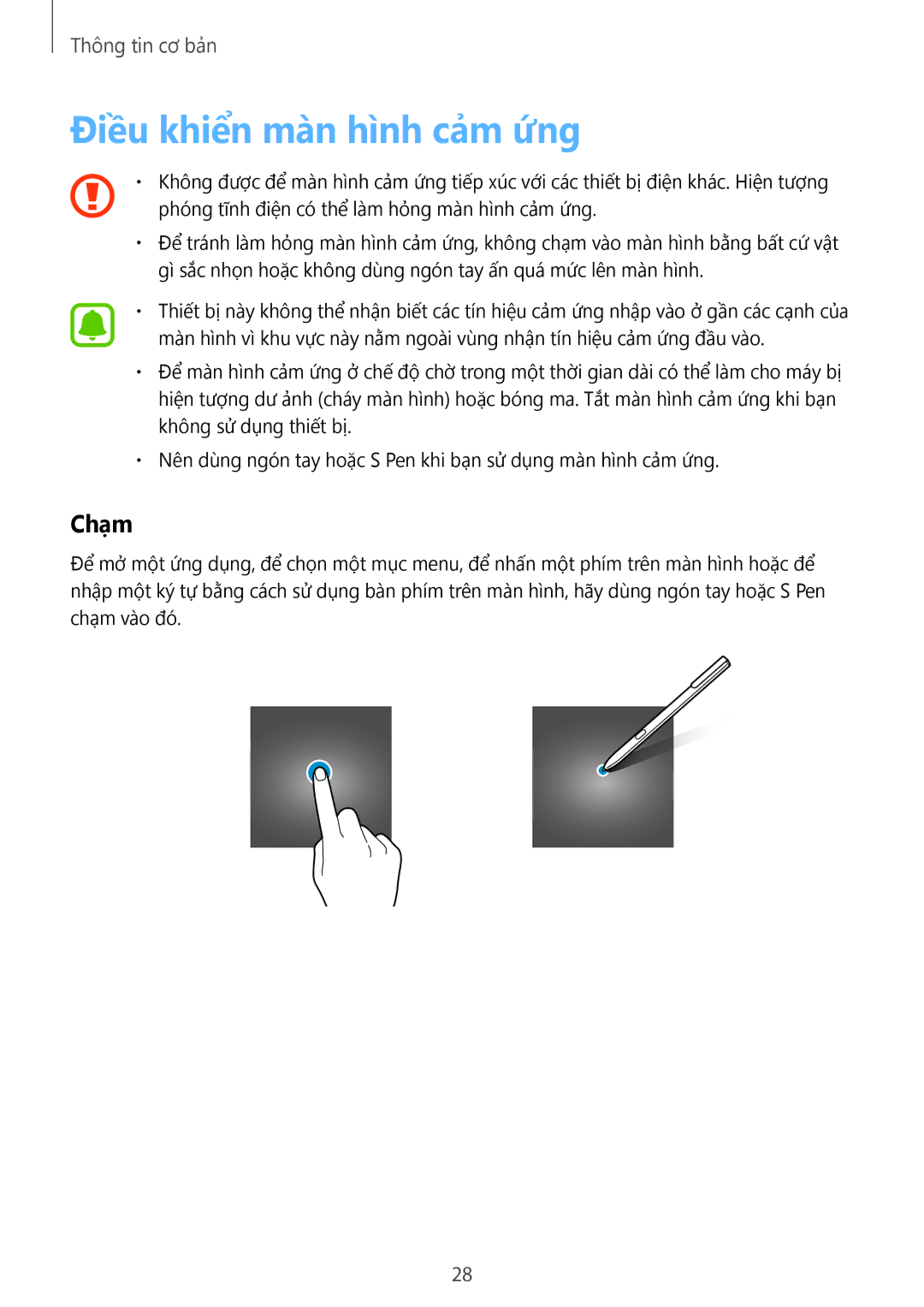 Samsung SM-W620NZKAXXV manual Điều khiển màn hình cảm ứng, Chạm 