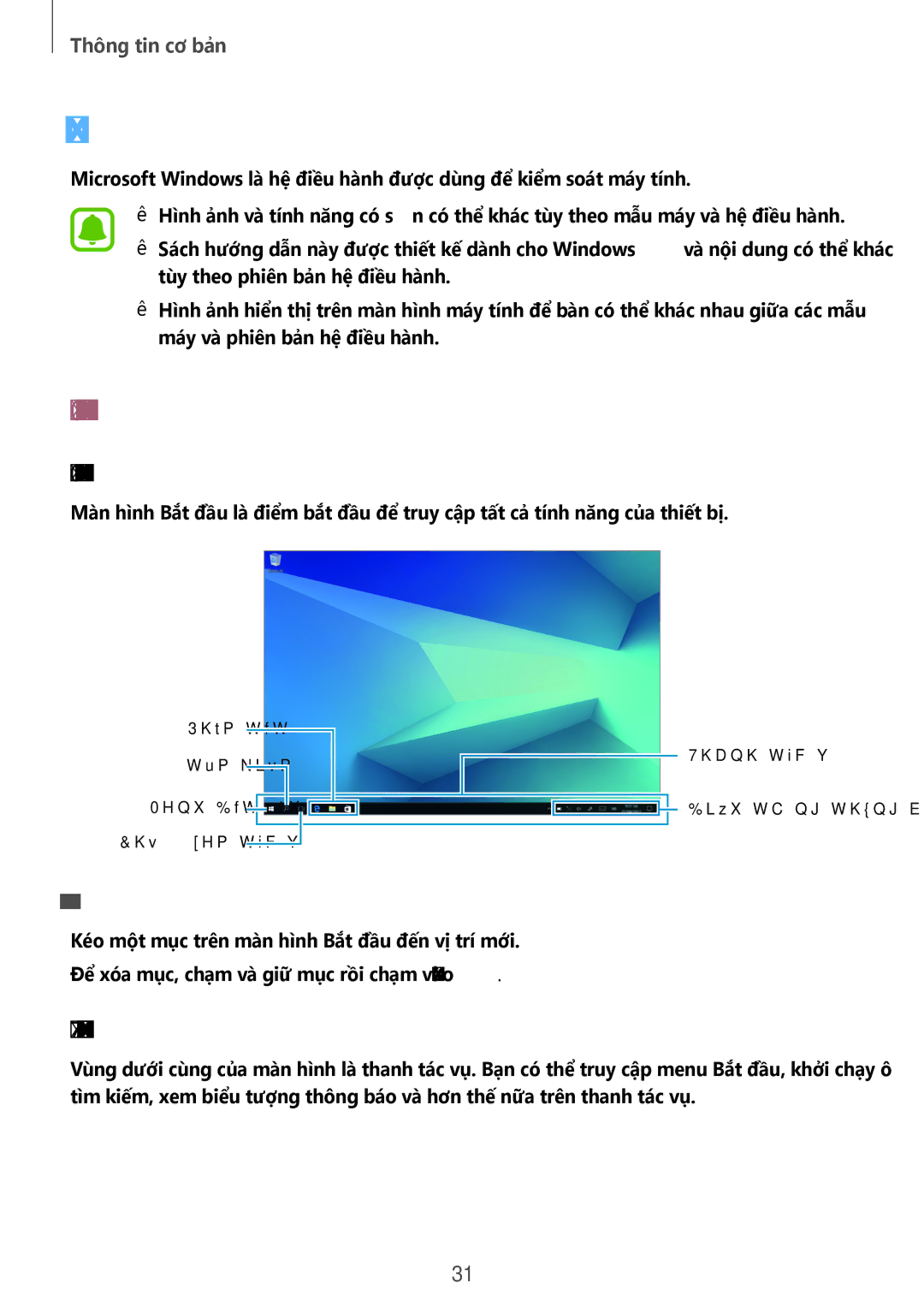 Samsung SM-W620NZKAXXV manual Windows, Màn hình Bắt đầu, Thanh tác vụ 