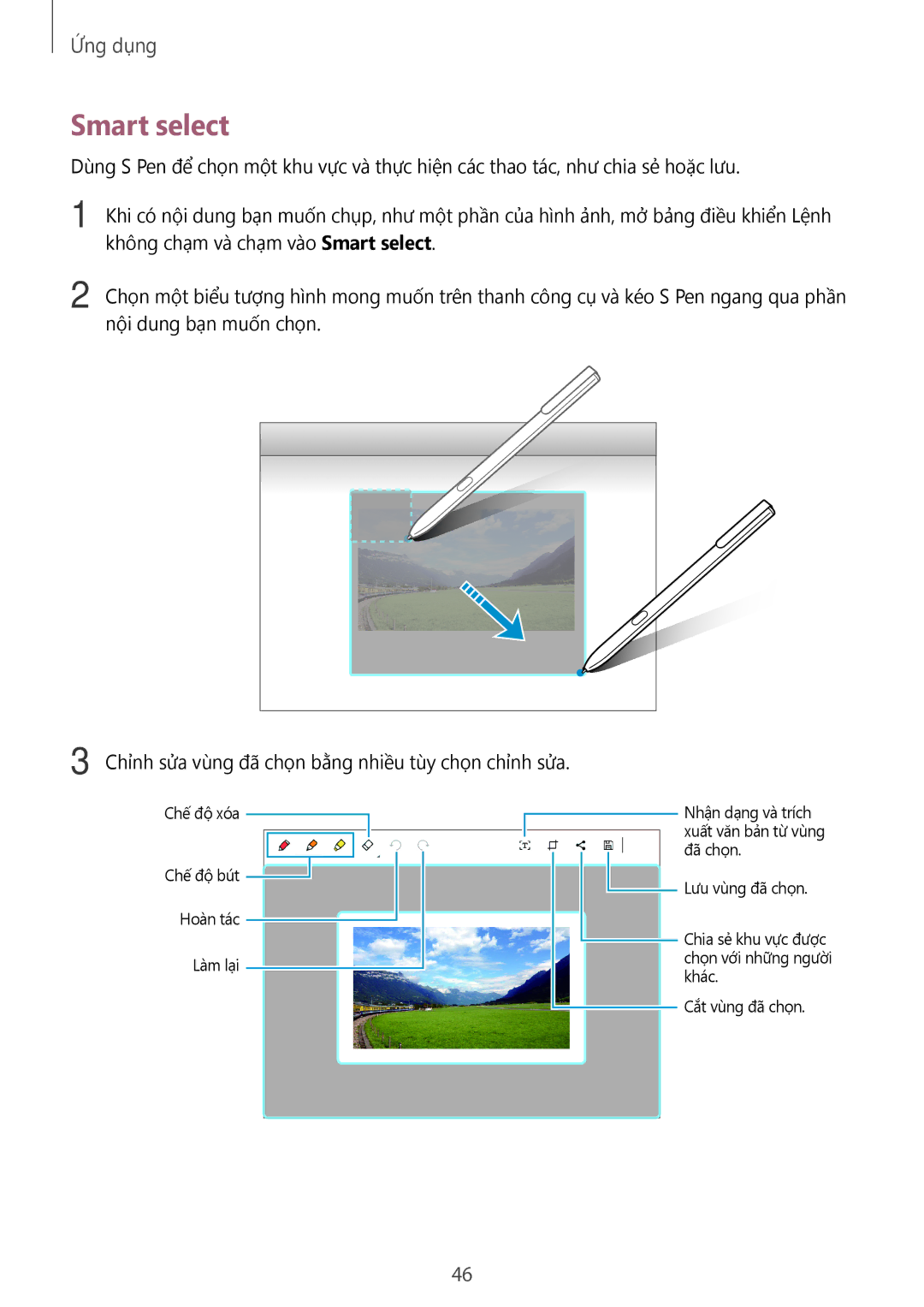 Samsung SM-W620NZKAXXV manual Smart select, Chỉnh sửa vùng đã chọn bằng nhiều tùy chọn chỉnh sửa 
