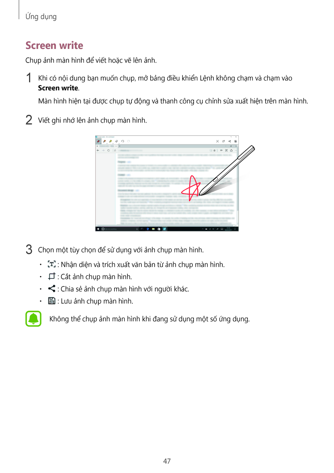 Samsung SM-W620NZKAXXV manual Screen write 