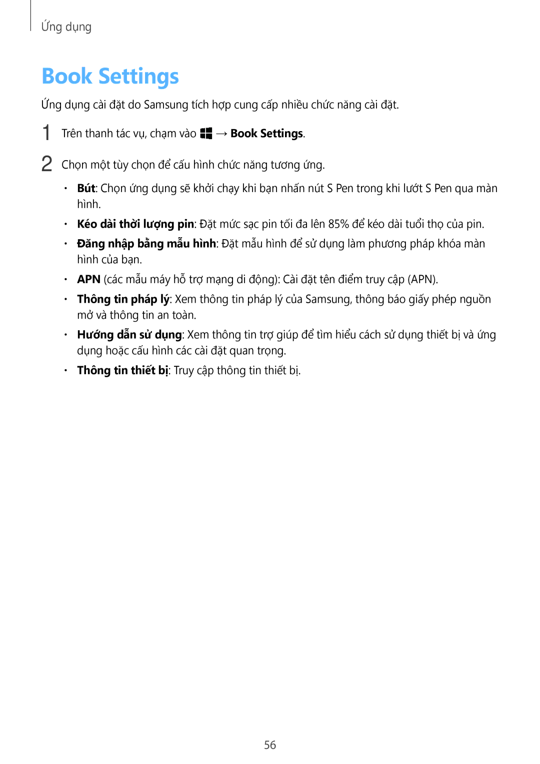 Samsung SM-W620NZKAXXV manual Book Settings 