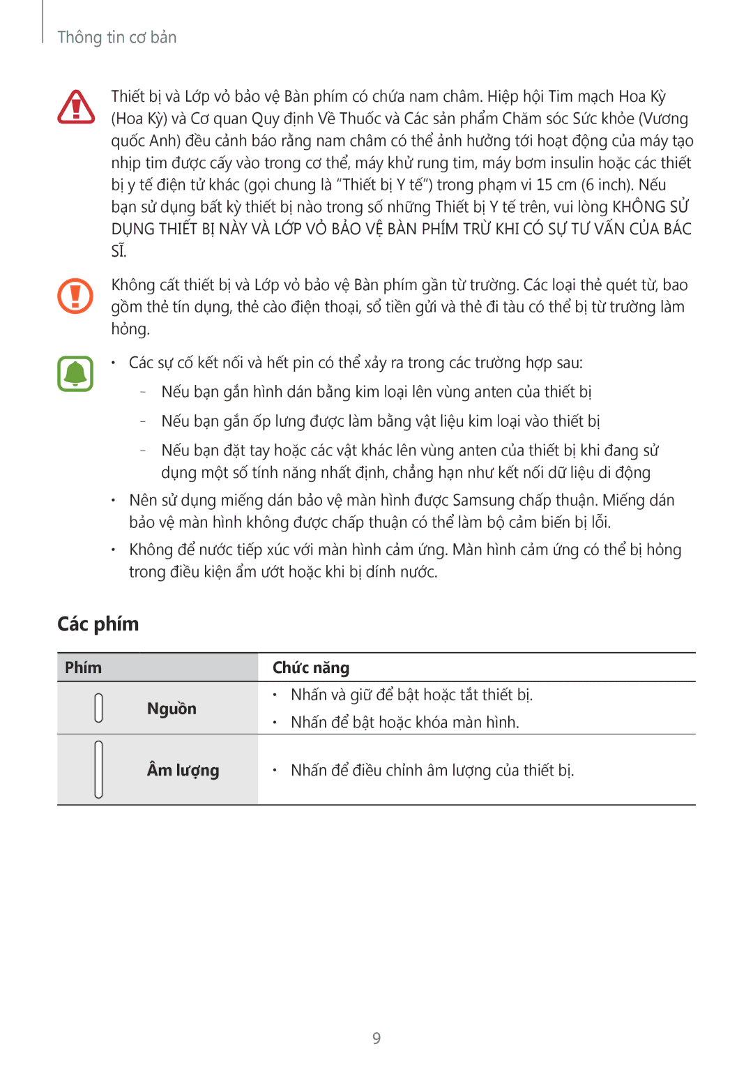 Samsung SM-W620NZKAXXV manual Các phím 