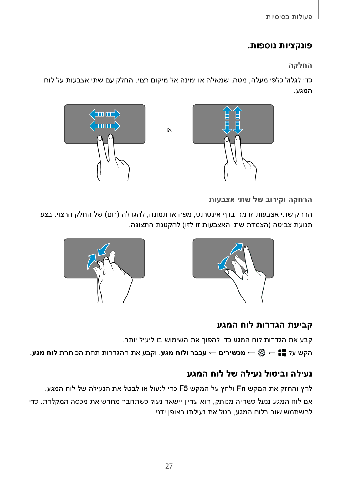 Samsung SM-W620NZKBILO manual תופסונ תויצקנופ, עגמה חול תורדגה תעיבק, עגמה חול לש הליענ לוטיבו הליענ 