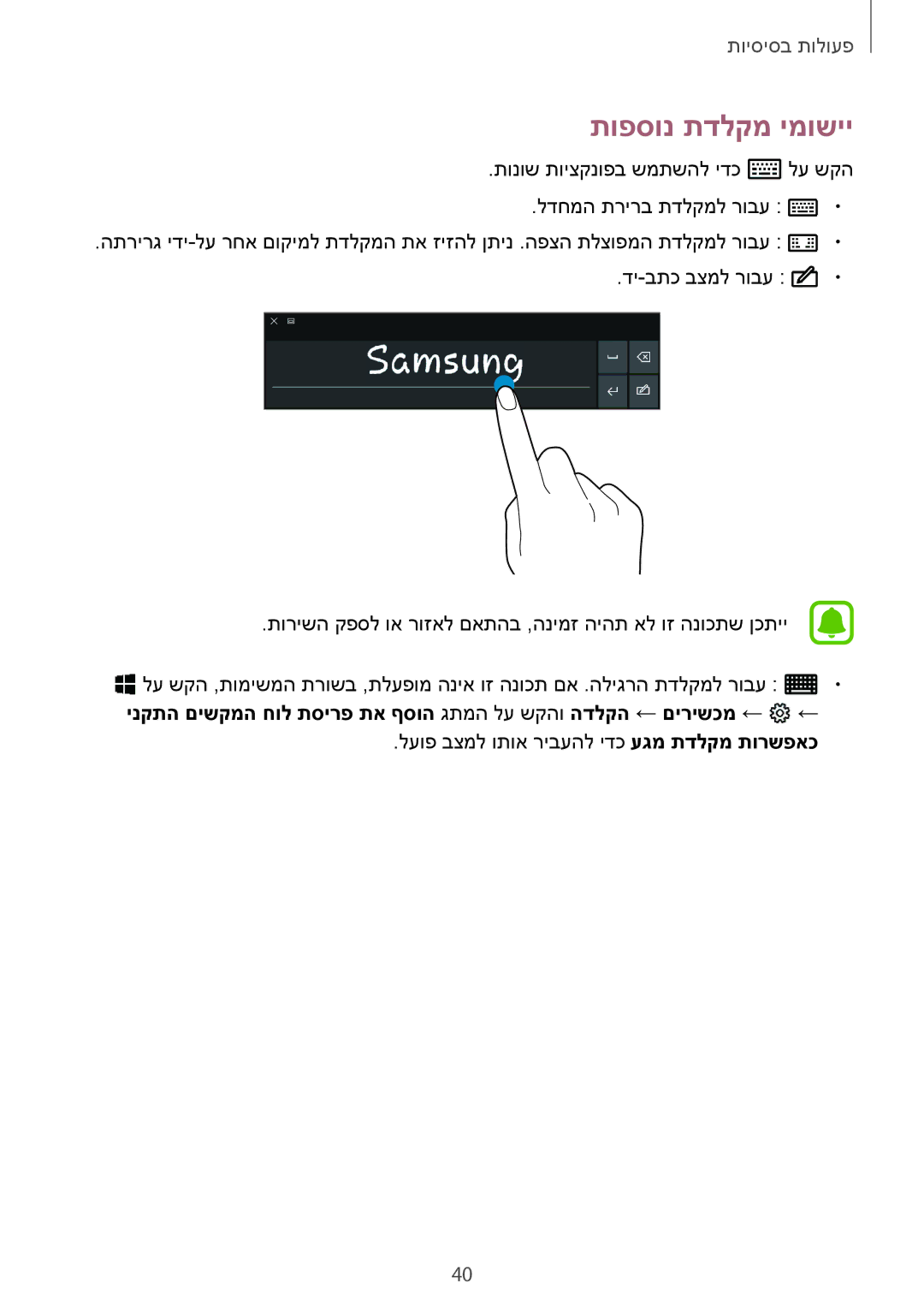 Samsung SM-W620NZKBILO manual תופסונ תדלקמ ימושיי 