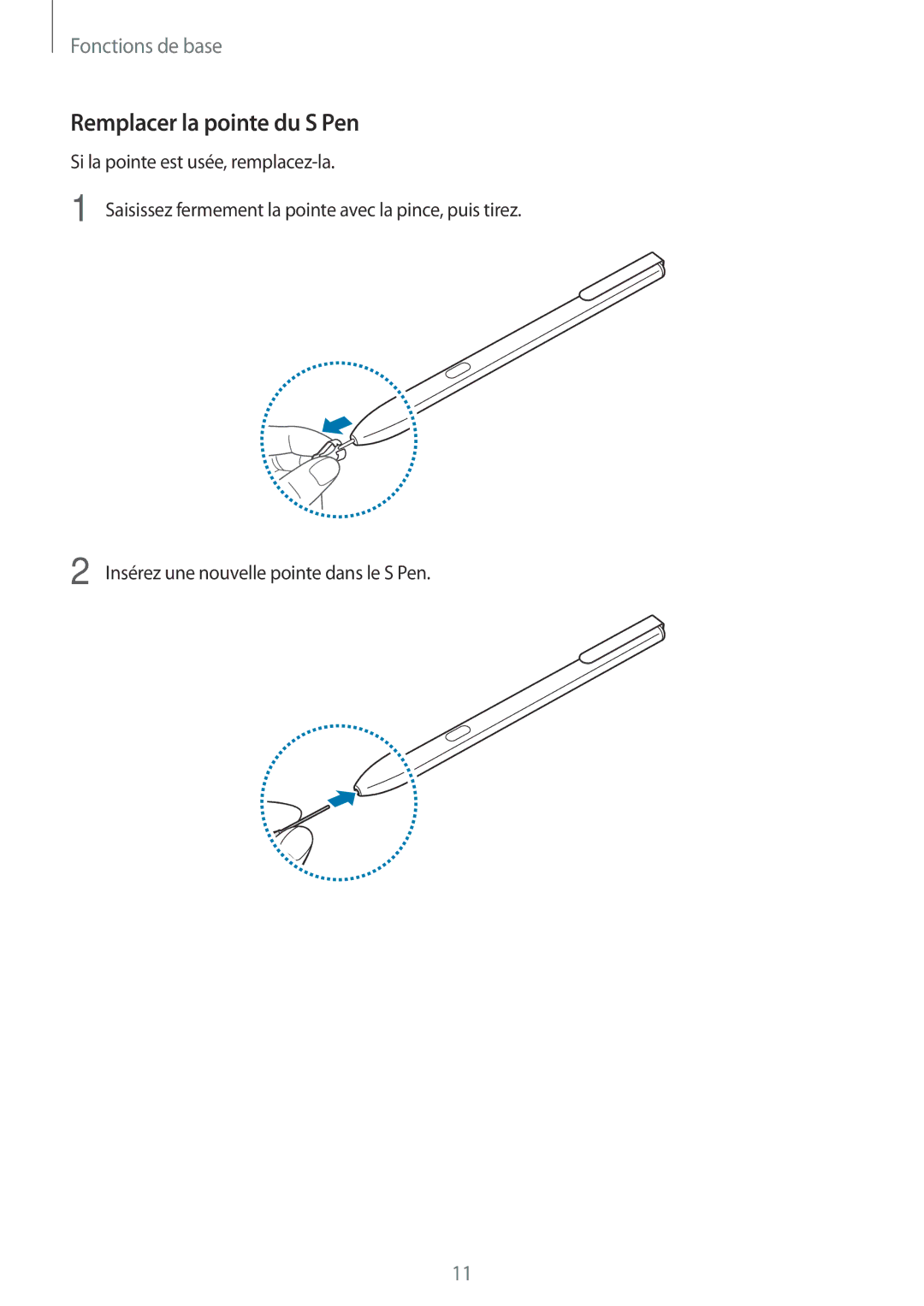 Samsung SM-W620NZKBXEF manual Remplacer la pointe du S Pen 