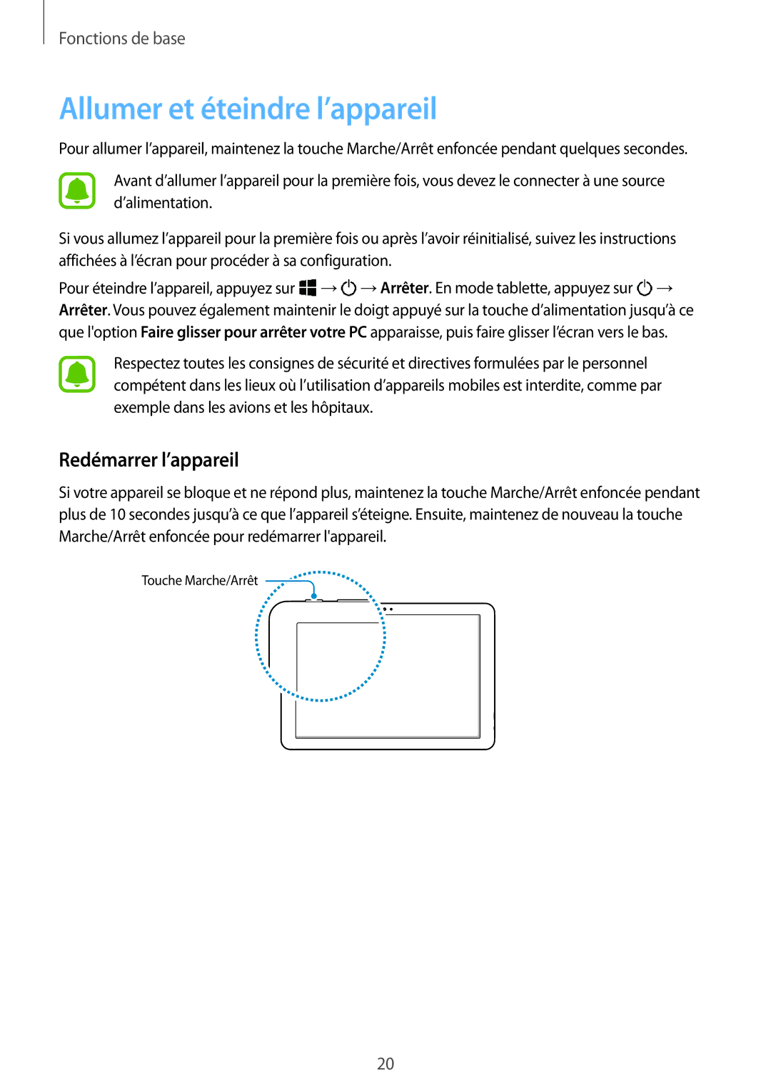 Samsung SM-W620NZKBXEF manual Allumer et éteindre l’appareil, Redémarrer l’appareil 