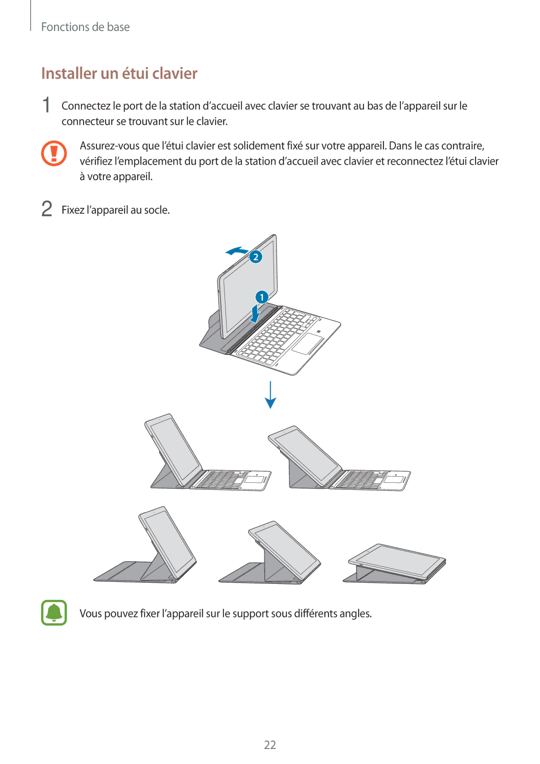 Samsung SM-W620NZKBXEF manual Installer un étui clavier 