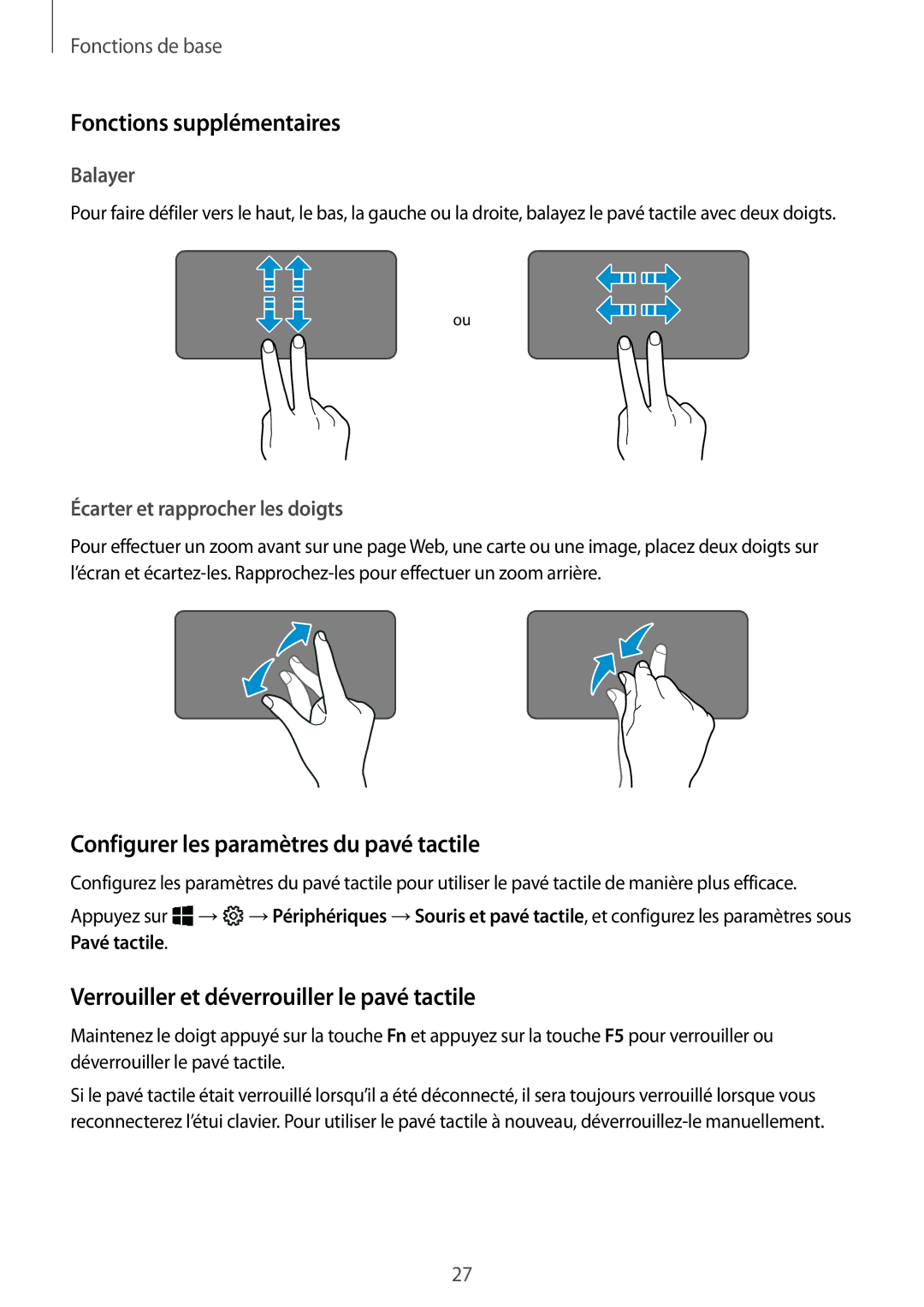 Samsung SM-W620NZKBXEF manual Fonctions supplémentaires, Configurer les paramètres du pavé tactile 