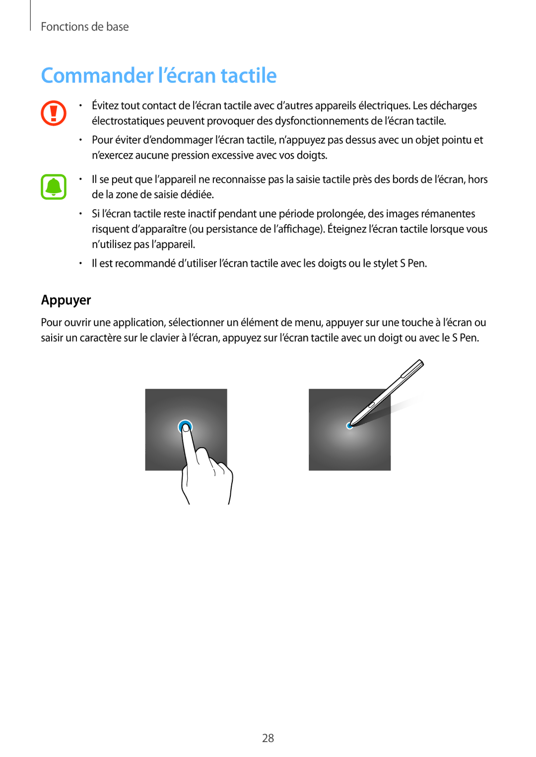 Samsung SM-W620NZKBXEF manual Commander l’écran tactile, Appuyer 