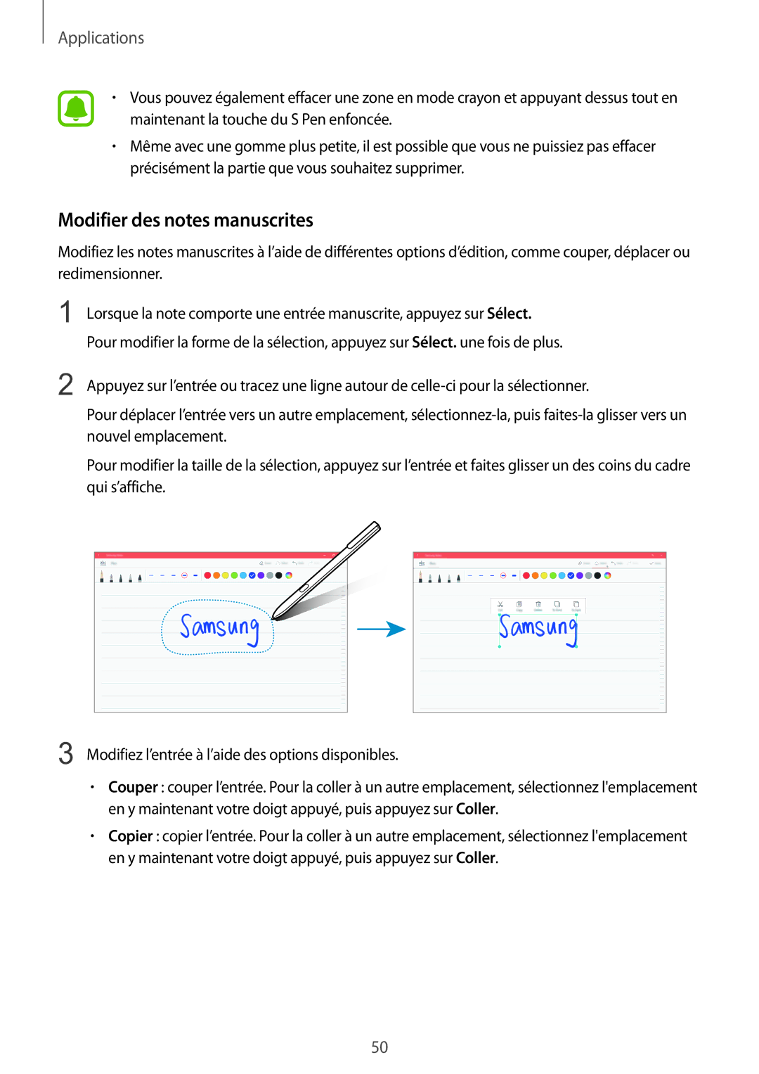 Samsung SM-W620NZKBXEF manual Modifier des notes manuscrites 