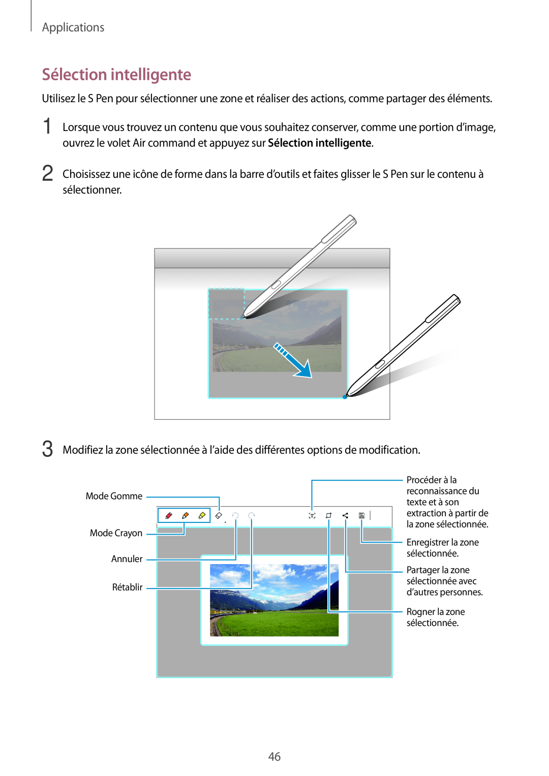 Samsung SM-W620NZKBXEF manual Sélection intelligente, Applications 