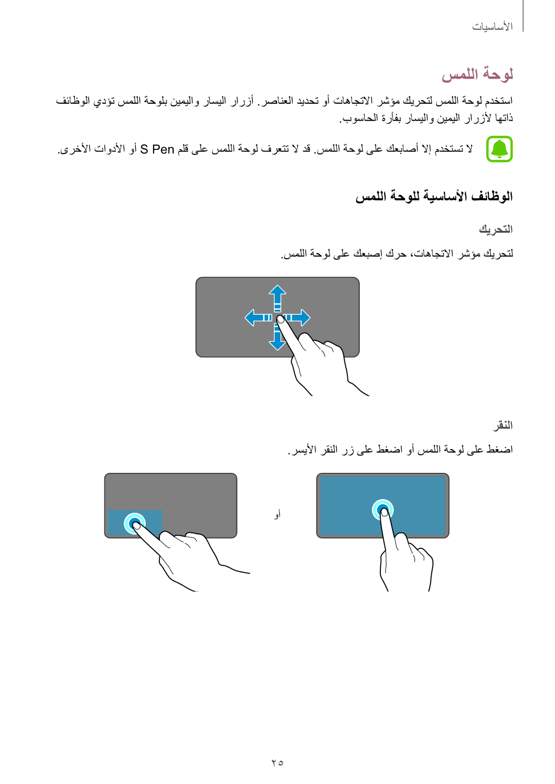 Samsung SM-W627NZKAKSA manual سمللا ةحولل ةيساسلأا فئاظولا 