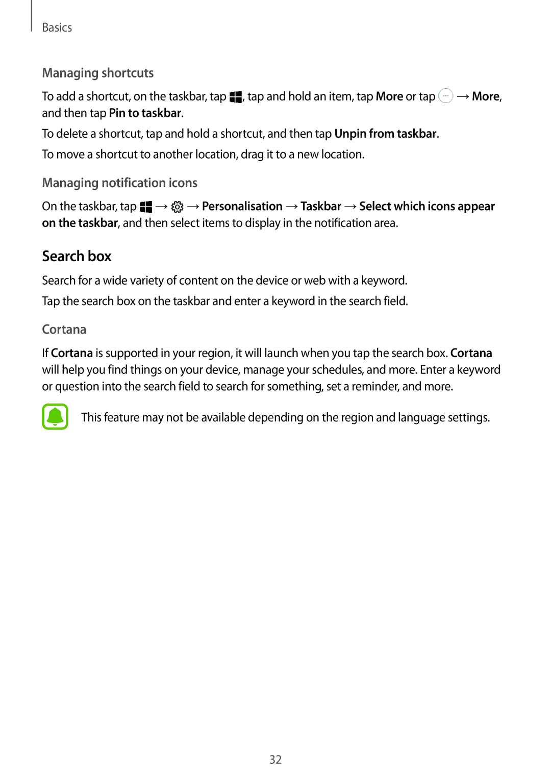 Samsung SM-W627NZKBPHE, SM-W627NZKBDBT, SM-W620NZKBDBT, SM-W620NZKBXEF, SM-W620NZKBITV manual Search box, Managing shortcuts 