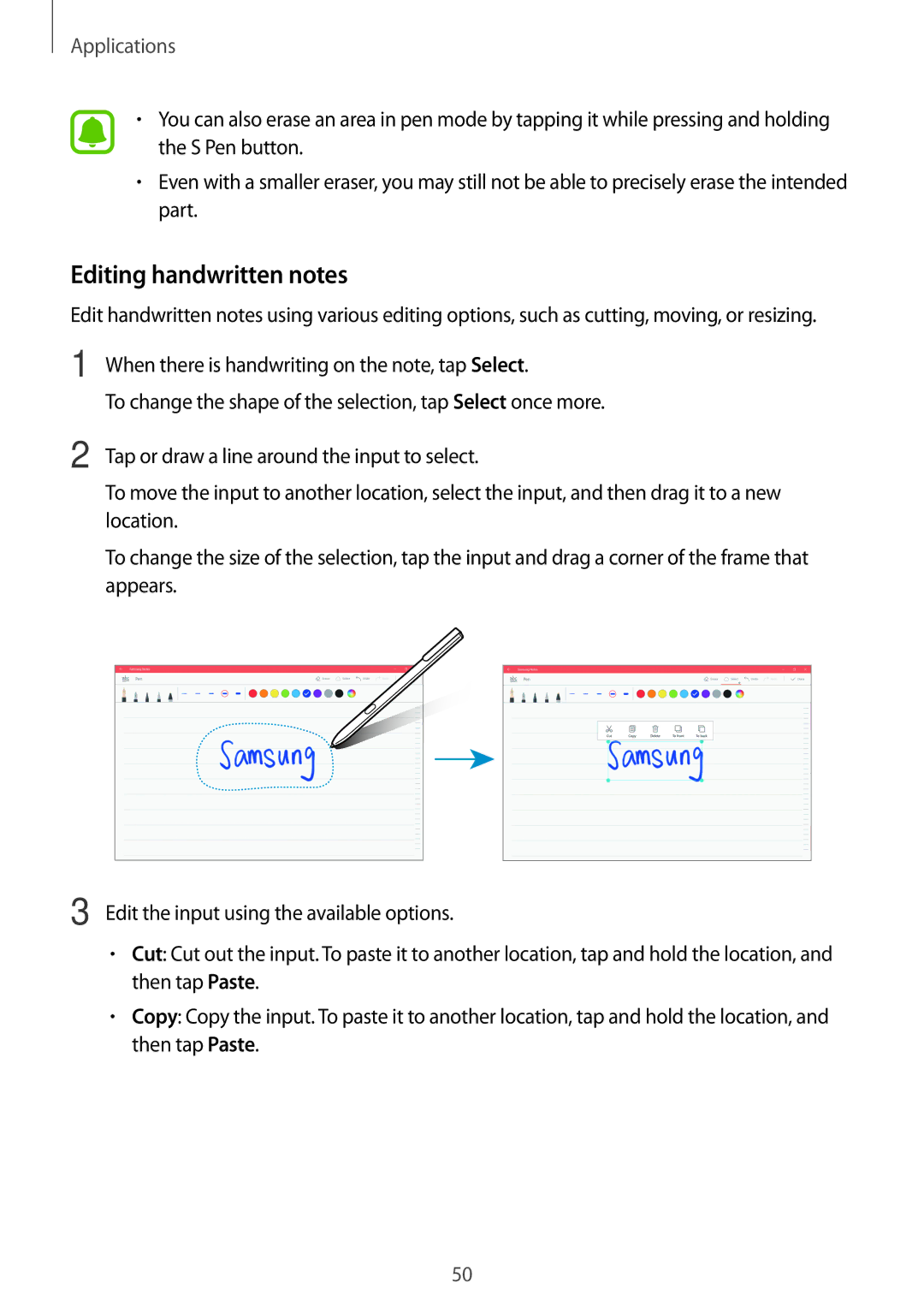 Samsung SM-W627NZKBPHE, SM-W627NZKBDBT, SM-W620NZKBDBT, SM-W620NZKBXEF, SM-W620NZKBITV manual Editing handwritten notes 