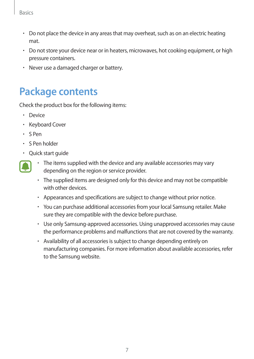 Samsung SM-W620NZKAXXV, SM-W627NZKBDBT, SM-W620NZKBDBT, SM-W620NZKBXEF, SM-W620NZKBITV, SM-W627NZKBITV manual Package contents 