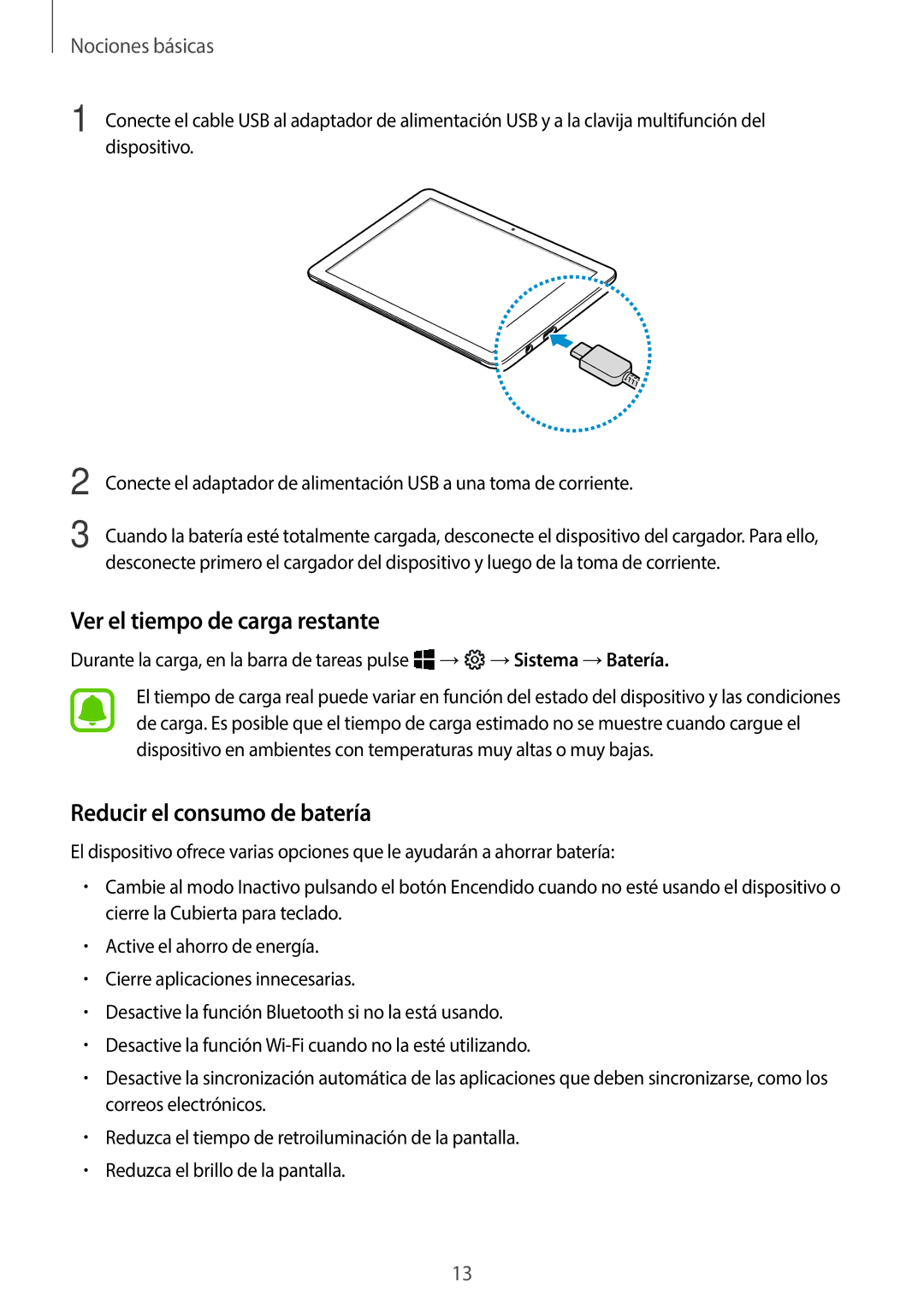 Samsung SM-W627NZKBPHE manual Ver el tiempo de carga restante, Reducir el consumo de batería 