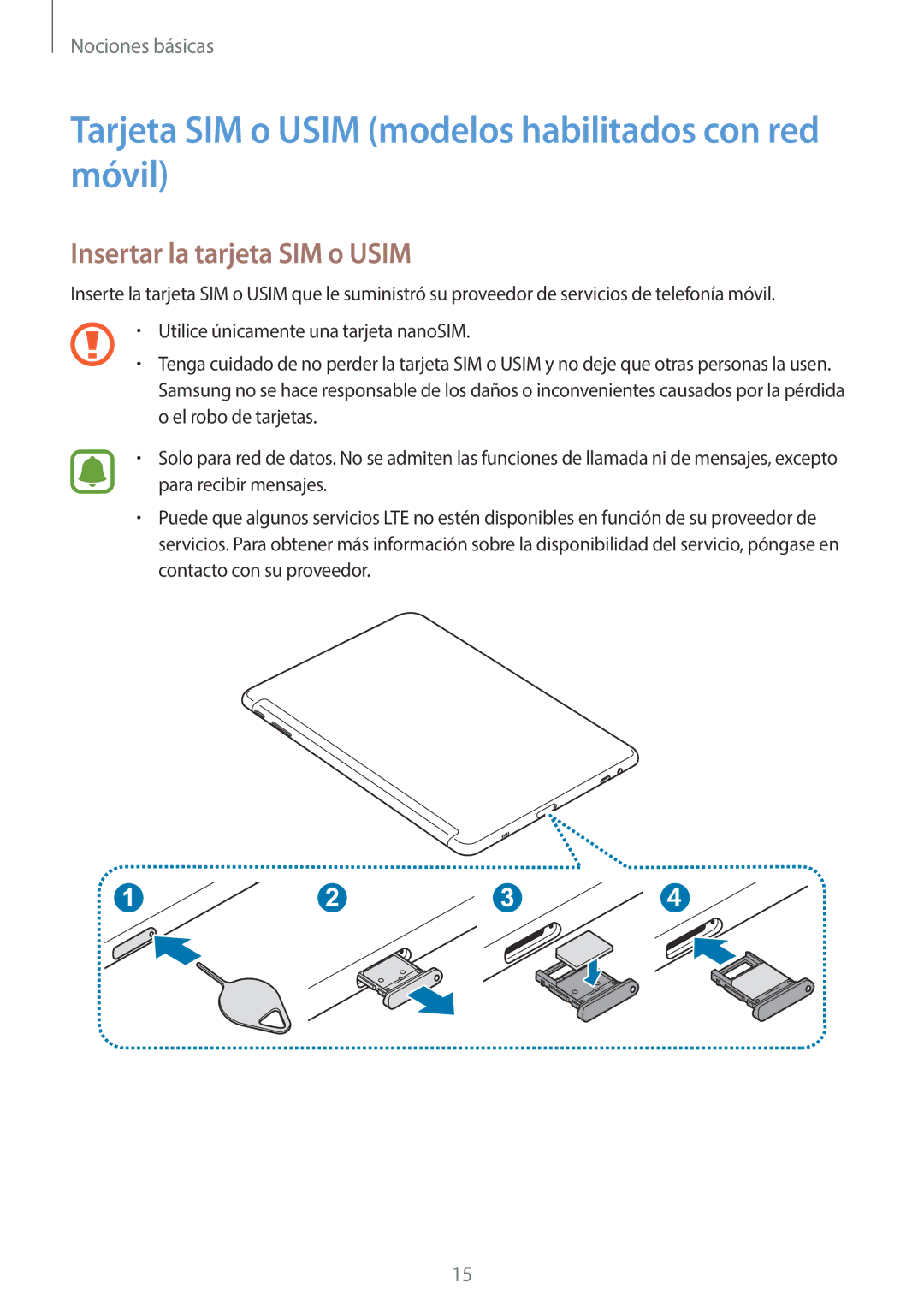 Samsung SM-W627NZKBPHE manual Tarjeta SIM o Usim modelos habilitados con red móvil, Insertar la tarjeta SIM o Usim 