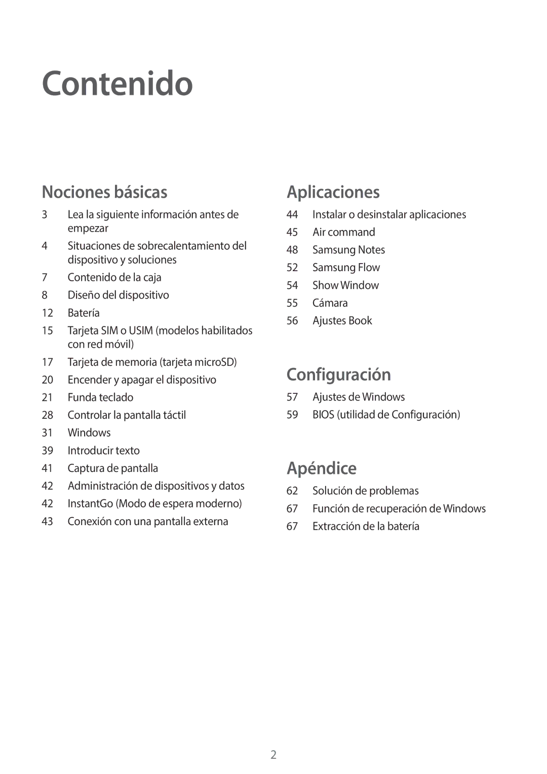 Samsung SM-W627NZKBPHE manual Contenido 